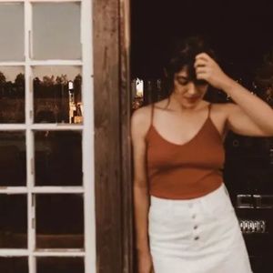 Rigid A-Line Mini Skirt Tile White Button Front 27